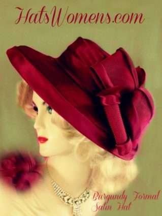 Burgundy Wine Satin Designer Hats, Wine Fashion Hats, Burgundy Satin Kentucky Derby Hats, Hats For Weddings, Women's Woman's Hats