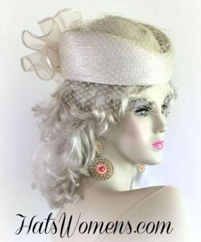 Beige Designer Hat, Beige Pillbox Hats, Hats With Veils, Beige Hats For Weddings