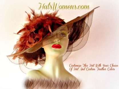 Ladies Brown Wide Brim Hats, Hats For Women, Easter Hats, Church Hats, Bridesmaids Hats, Mother Of The Bride Hats