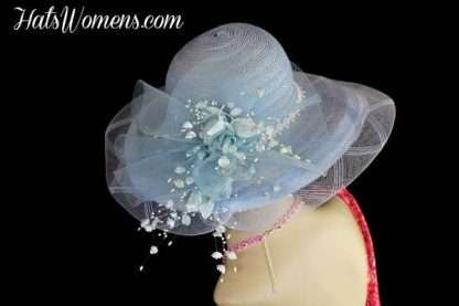 Ladies Pastel Blue White Kentucky Derby Hat, Fashion Wedding Hats L43 - Image 2