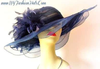 Navy Blue Fashion Hats For Women, Special Occasion Hats, Kentucky Derby Hats, Women's Dress Hats