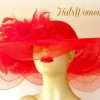 Ladies Red Fashion Hats, Red Wide Brim Hats For Women, Red Dress Hats, Red Formal Wedding Hats