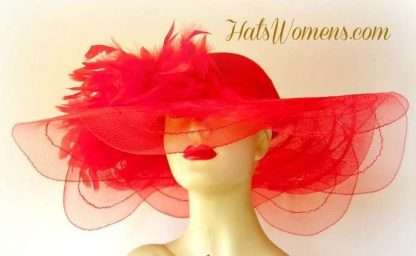 Ladies Red Fashion Hats, Red Wide Brim Hats For Women, Red Dress Hats, Red Formal Wedding Hats