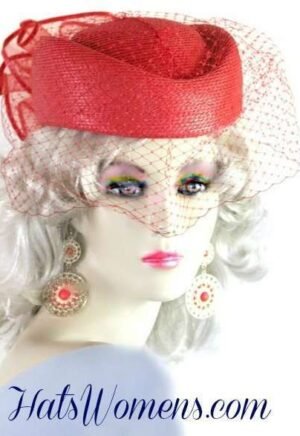 Red Pillbox Hats For Women, Ladies Red Wedding Hats, Red Holiday Hats, Red Church Hats, Red Easter Hats
