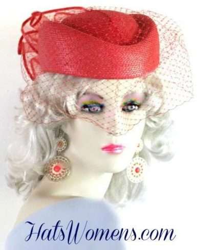 Red Pillbox Hats For Women, Ladies Red Wedding Hats, Red Holiday Hats, Red Church Hats, Red Easter Hats