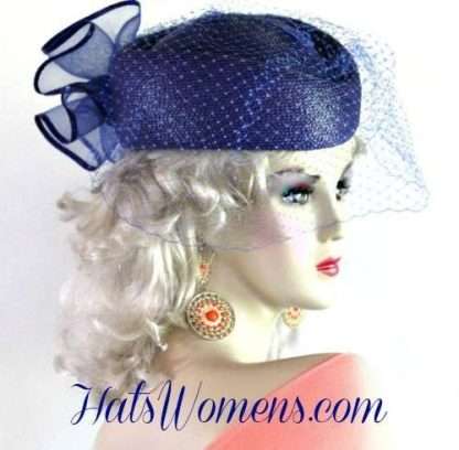Women's Royal Blue Pillbox Hat, Ladies Royal Blue Fashion Hats, Royal Blue Hats For Weddings, Royal Blue Dress Hats