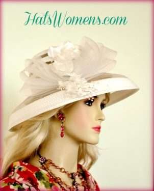 White Designer Hats For Women, Ladies White Fashion Hats, White Kentucky Derby Horse Race Hats