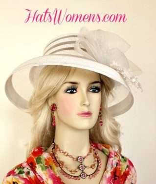 White Church Hats, Bridal Hats, Kentucky Derby Hats, Easter Hats, Straw Braid Spring Hats