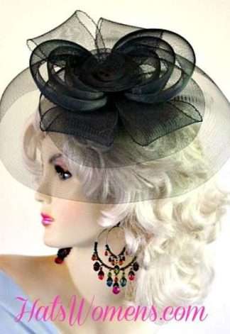 Ladies Black Cocktail Formal Hats, Black Formal Hats For Woman, Black Church Hats, Black Wedding Fascinator For Horse Races