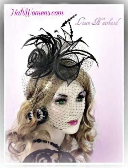Ladies Black Sinamay Straw Cocktail Hats, Straw Feathers Wedding Fascinator, Bridal Headpiece, Wedding Headpieces Hair Accessories