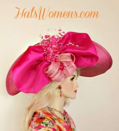 Luxury Designer Hot Pink Fashion Hat, Expensive Fashion Hats For Woman, Women's Beautiful Straw Hats, Haute Couture Fashion Hats