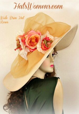 Women's Ivory Coffee Beige Floral Fashion Hat, Designer Hats For Weddings, Hats For Church, Easter Hats