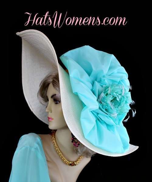 Ladies Ivory Straw Braid Dress Hat With A Turquoise Blue Bow And Flower, Hats For Wedding Gurest, Bridal Hats, Bridesmaid Hats, Church Hats, Melbourne Cup Hats