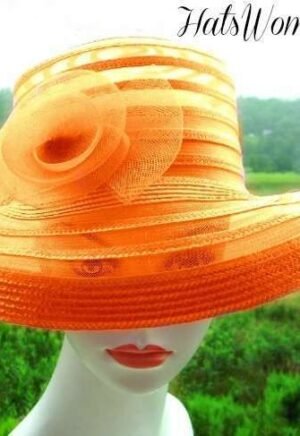 Ladies Orange Church Hats, Pink Fashion Hats, White Fashion Hats, Black Sheer Hats, Ivory Bridal Hats