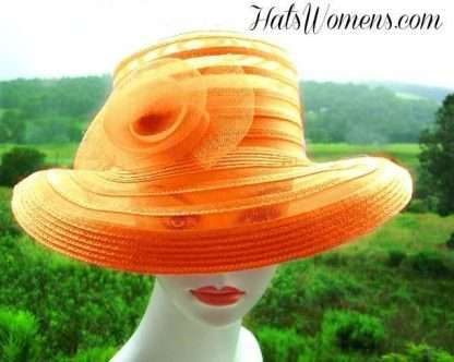 Ladies Orange Church Hats, Pink Fashion Hats, White Fashion Hats, Black Sheer Hats, Ivory Bridal Hats