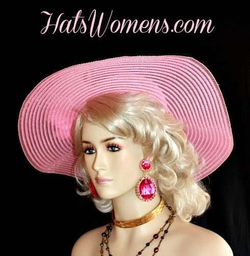 Pink White Church Hats, Ladies Special Occasion Hats, Formal Hats For Woman, Womans Designer Hats For Spring And Summer Horse Races