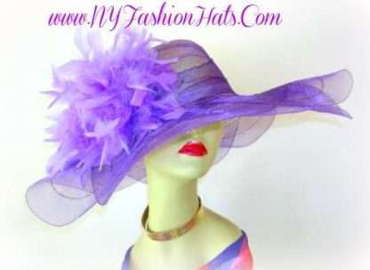 Ladies Lavender Purple Custom Dress Designer Hat With Feathers