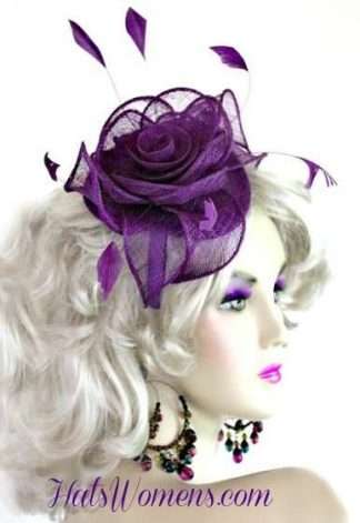 Melbourne Cup Hats, Kentucky Derby Hats, Cocktail Hats, Ladies Purple Fashion Hats With Feathers, Purple Bridal Wedding Headpiece Hat, Hats Womens