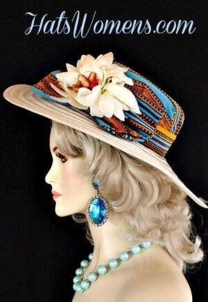 Women's Formal Ivory Turquoise Orange Wine Red Designer Hat, Church Hats For Black Women, Kentucky Derby Hats, Couture Special Occasion Hats