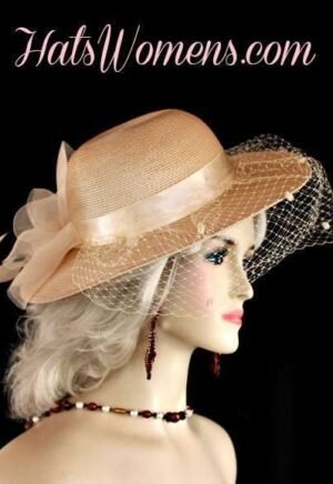Tan Hats For Women, Beige Dress Hats, Hats With Veils, Camel Coffee Taupe Beige Hats, Woman's Kentucky Derby Hats, Bridal Fashion Hats