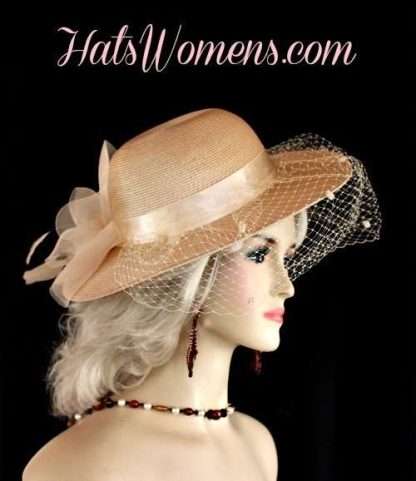Tan Hats For Women, Beige Dress Hats, Hats With Veils, Camel Coffee Taupe Beige Hats, Woman's Kentucky Derby Hats, Bridal Fashion Hats