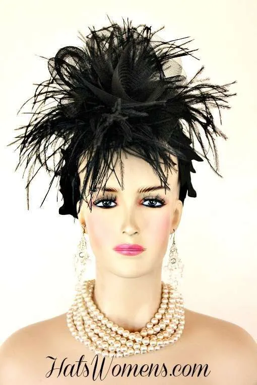 Black Art Deco Flapper Cloche Hats, Fashion Hats For Women, Ladies Black Hats, Fashion Runway Hats, Wedding Church Dress Hats, Melbourne Cup Black Sinamay Straw Hats, Royal Ascot Hats