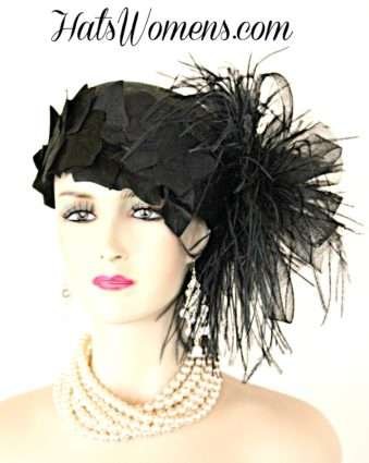 Ladies Black Sinamay Straw Cloche Hats, 1920's Flapper Hats With Feathers, Kentucky Derby Hats, Formal Hats, Designer Hats For Women, Ladies Hats, Hats Womens