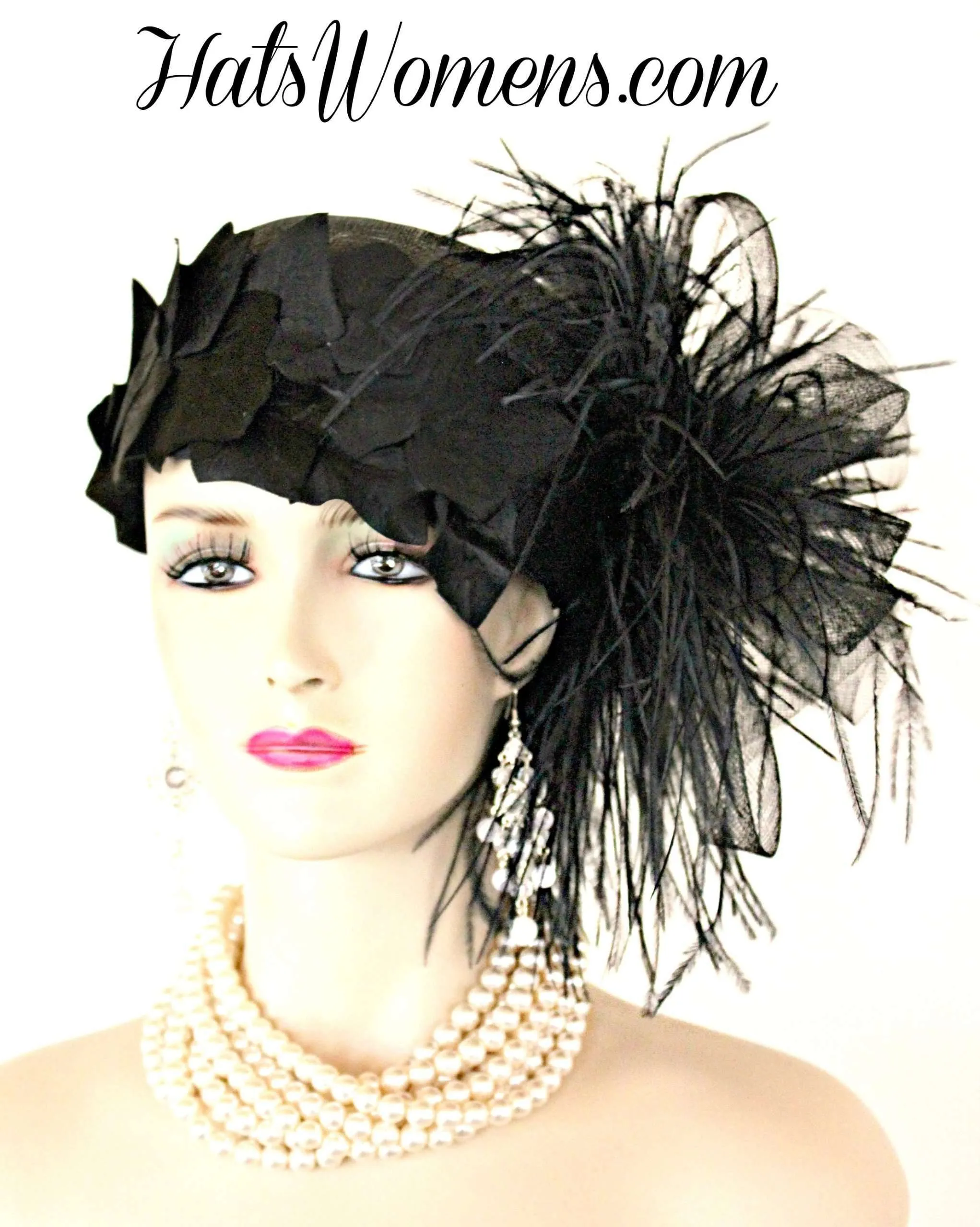 Ladies Black Sinamay Straw Cloche Hats, 1920's Flapper Hats With Feathers, Kentucky Derby Hats, Formal Hats, Designer Hats For Women, Ladies Hats, Hats Womens