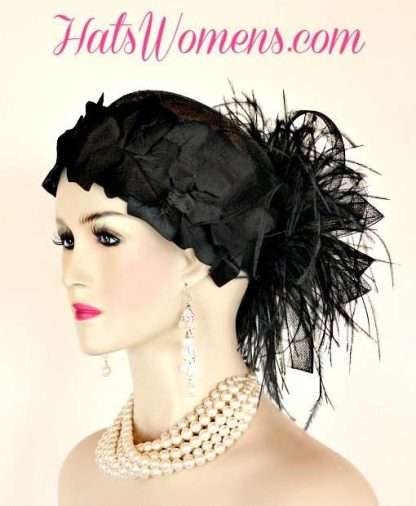 Formal Black Sinamay Straw Cloche Hats, Fashion Hats, Woman's Flapper Hats, Custom Hats For Women, Dress Hats, Church Hats, Special Occasion Hats, Hats For Women