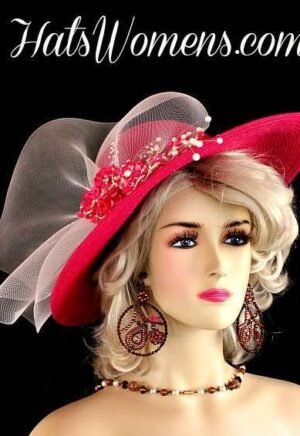 Kentucky Derby 2018 Hats, Hats For Horse Races, One Of A Kind Hats, Hot Pink White Designer Hats, Woman's Fashion Hats