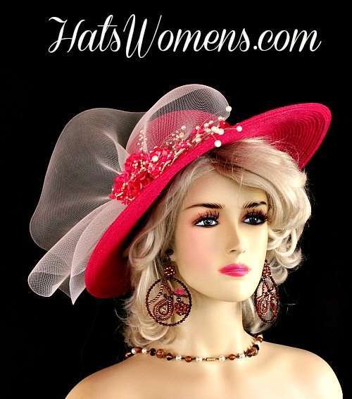 Kentucky Derby 2018 Hats, Hats For Horse Races, One Of A Kind Hats, Hot Pink White Designer Hats, Woman's Fashion Hats
