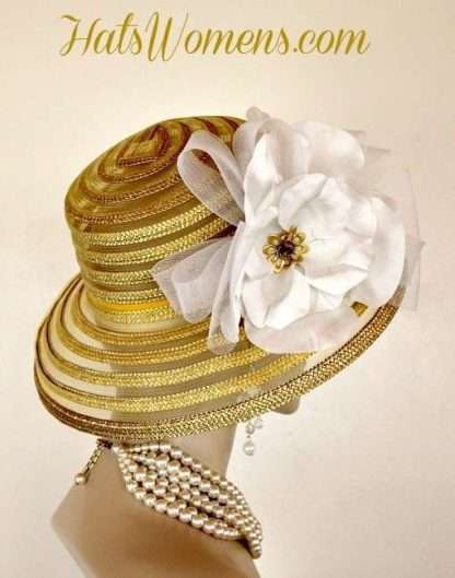 Ladies Metallic Gold Couture Fashion Church Hat, Kentucky Derby Hats, Preakness Stakes Hats, Belmont Stakes Horse Race Hat, Church Hats, Mother Of The Bride Hats, Bridal Wedding Guest Hats, Hats Women's