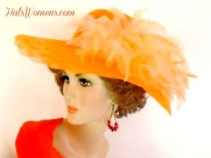 Orange Formal Special Occasion Hats, Kentucky Derby Hats, Maryland Preakness Stakes Hats, Royal Ascot Hats, Orange Church Hats, Hats For Brides