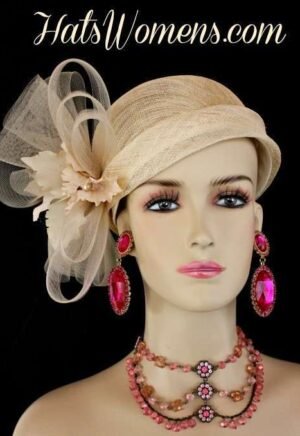Ladies Beige Sinamay Straw Hats, Kentucky Derby Hats, Cloche Hats, Haute Couture Hats, Fashion Hats, Designer Hats, Wedding Hats
