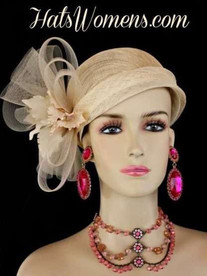 Ladies Beige Sinamay Straw Hats, Kentucky Derby Hats, Cloche Hats, Haute Couture Hats, Fashion Hats, Designer Hats, Wedding Hats