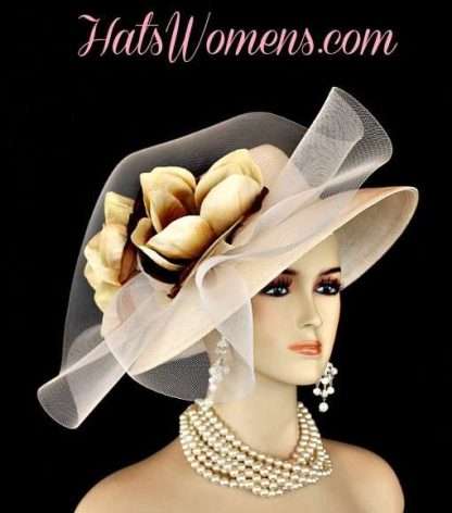 Ivory Fashion Hats, Ivory Beige Brown Designer Hats, Kentucky Derby Hats, Melbourne Cup Hats, Royal Ascot Hats, Hats For Wedding, Church Hats, Bridal