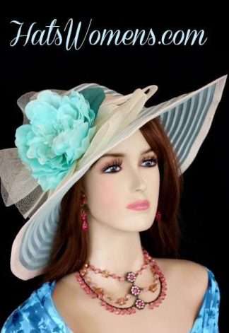 Ladies Turquoise Blue Ivory Hats, Designer Hats, Fashion Hats For Women, Dress Hats, Bridal Hats, Bridesmaids Hats, Summer Straw Hats