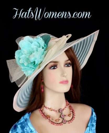 Ladies Turquoise Blue Ivory Hats, Designer Hats, Fashion Hats For Women, Dress Hats, Bridal Hats, Bridesmaids Hats, Summer Straw Hats