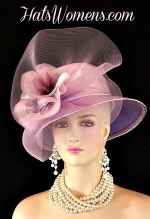 Lilac Purple Satin Designer Couture Hats For Women, Bridal Hats, Wedding Guest Hats, Mother Of The Bride Hat, Formal Church Special Occasion Hats