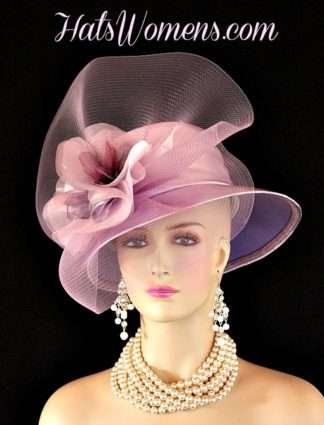 Lilac Purple Satin Designer Couture Hats For Women, Bridal Hats, Wedding Guest Hats, Mother Of The Bride Hat, Formal Church Special Occasion Hats