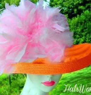 Sheer Designer Hats For Women With Feathers, Kentucky Derby Hats, Pink Hats, Orange Hats, Black Hats, White Hats, Ivory Hats