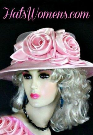 Pink Satin Kentucky Derby Hats, Satin Hats For Wedding Guests, Satin Bridal Bridesmaids Hats, Mother Of The Bride Hats, Satin Hats For Spring Horse Races