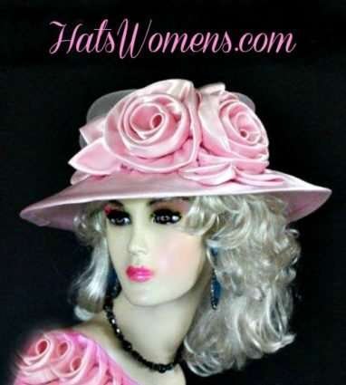 Pink Satin Kentucky Derby Hats, Satin Hats For Wedding Guests, Satin Bridal Bridesmaids Hats, Mother Of The Bride Hats, Satin Hats For Spring Horse Races