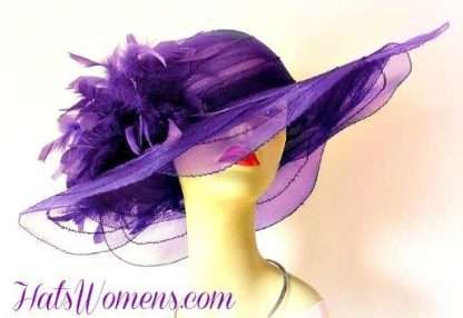 Ladies Purple Fashion Hat With Feathers