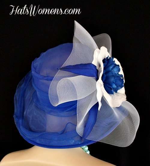 Royal Blue Fashion Hats, Formal Hats For Women, Ladies Dress Hats, Haute Couture Fashion Hats, Custom Bridal Hats For Women, Dubai World Cup Hats