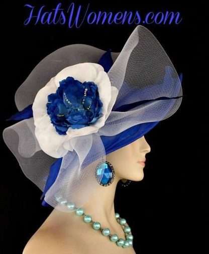 Ladies Royal Blue Ivory Hats, Designer Hats For Weddings, Hats For Formals, Hats For Horse Races, Classic Fashion Hats For Women