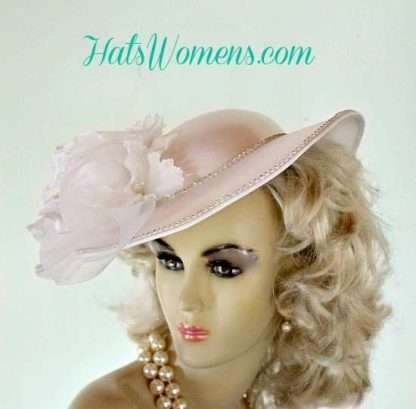 Ladies White Satin Hats With Orchids, White Hats For Brides, White Satin Hats For Weddings, Kentucky Derby Hats, Church Hats