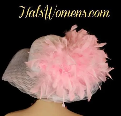 White Pink Custom Hats For Women, Ladies Spring Fashion Hats, Hats For Horse Races Racing, White Church Hats, Pink White Dress Hats, Special Occasion Tea Party Hats