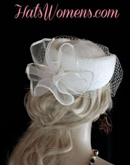 White Formal Pillbox Veil Wedding Hat, Hats For Brides, Bridal Shower Hats, Tea Party White Sunday Church Hats, Mother's Day Pillbox Hats, Special Occasion Hats, Hats For Women Woman Ladies