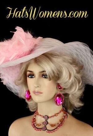 White Wedding Hats With Pink Feathers, White Bridal Hats Headpieces, White Formal Hats For Woman, Kentucky Derby Hats, Royal Ascot Hats, Melbourne Cup Hats
